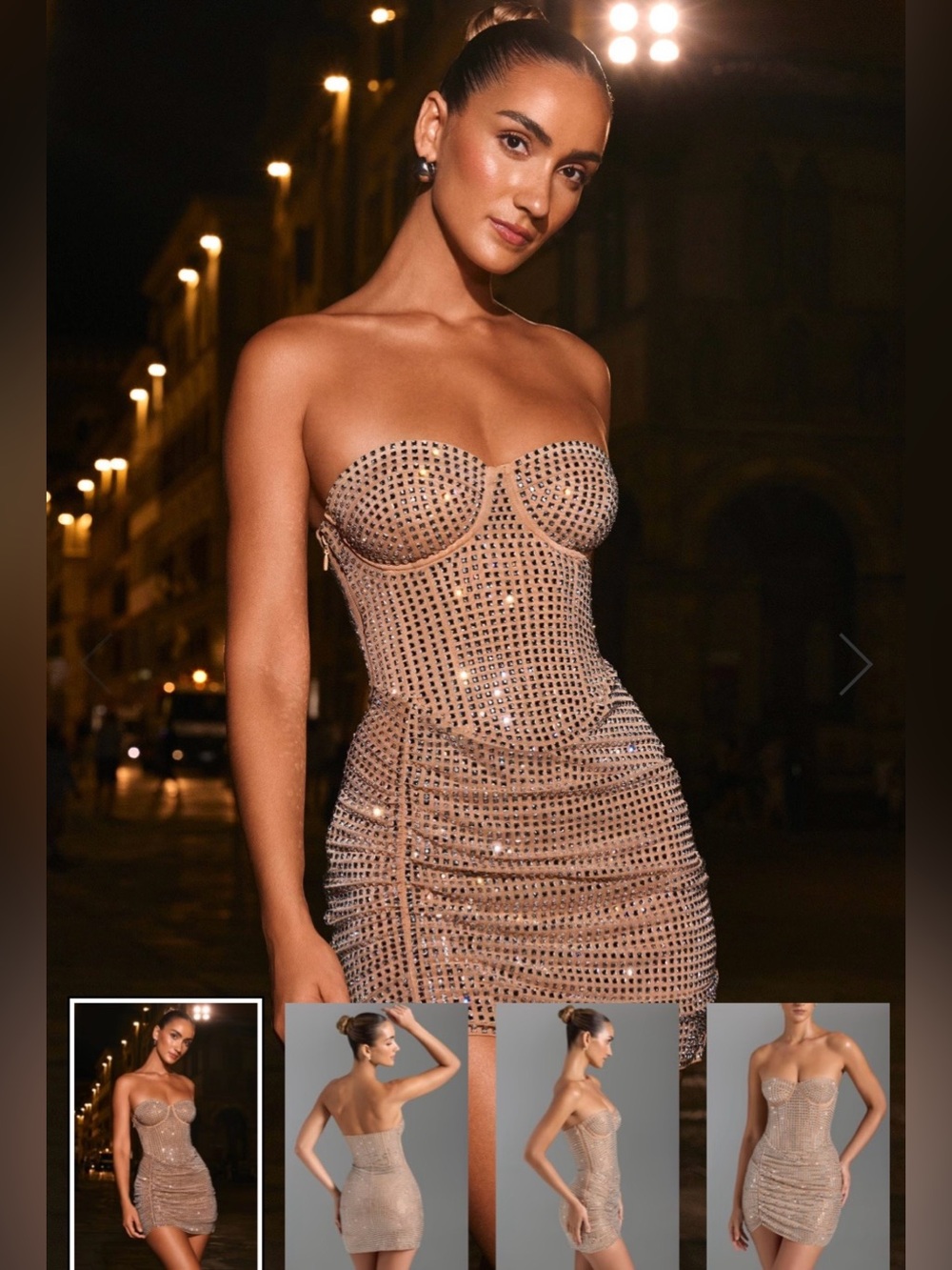 Oh Polly Women’s Azelie Tan Embellished Sequin Ruched Corset Mini Dress Glam 6 - Picture 3 of 16